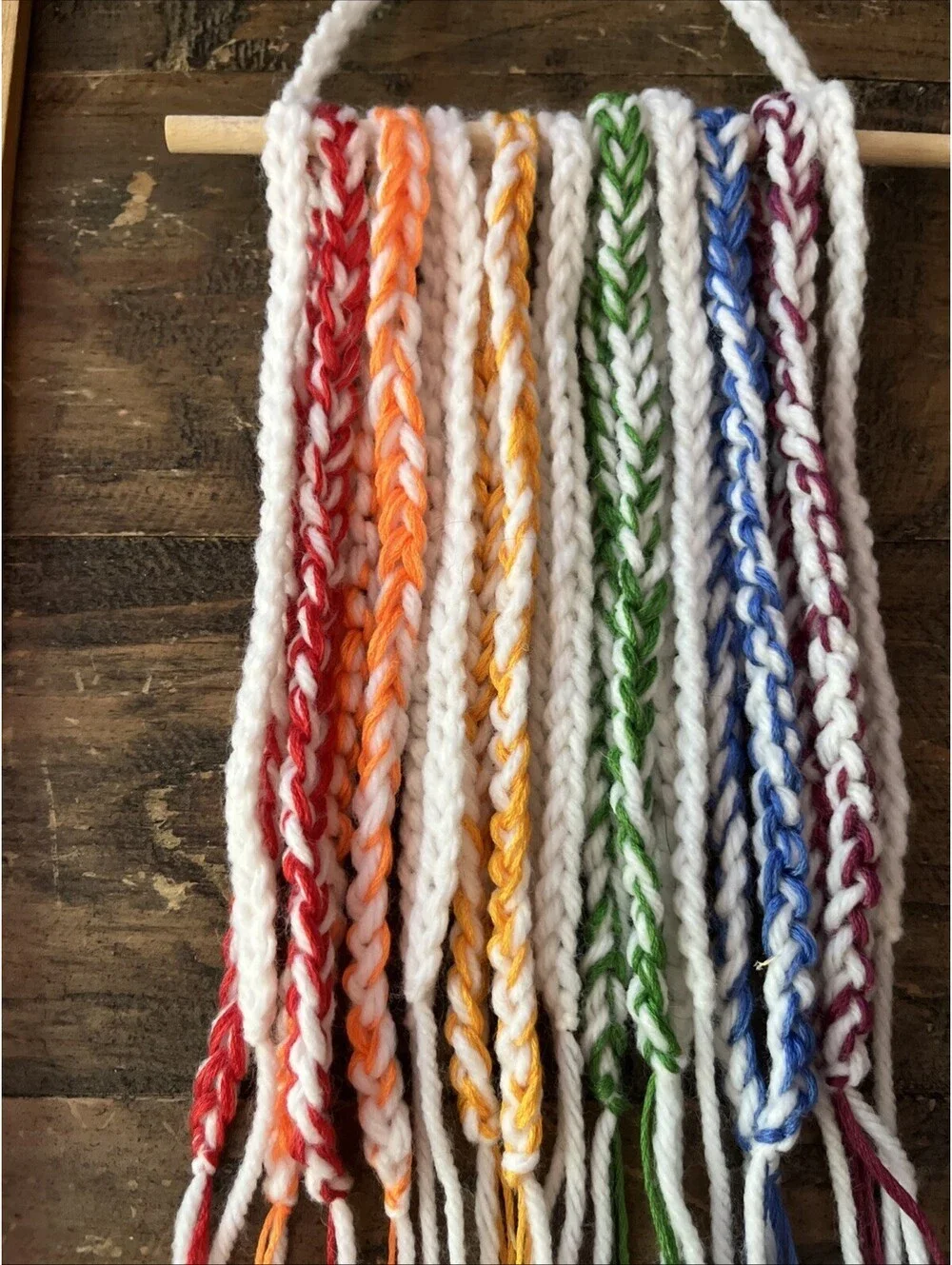 Boho Rainbow Yarn Wall Hanging Handmade Crochet Nursery Room Kids Decor Small 3D
